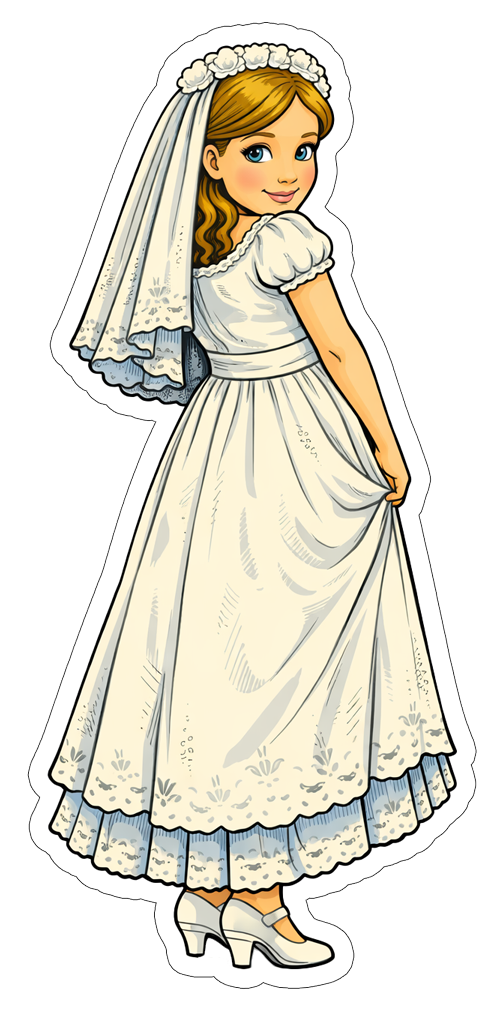 Cartoon bride looking coyly over her shoulder